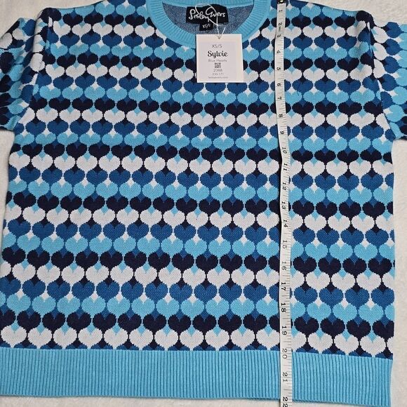 877 NWT Lesley Evers Sylvie Blue Heart Sweater Size XS / S - Picture 3 of 5